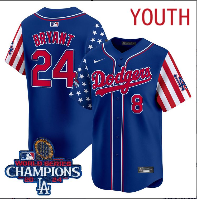 Youth  MLB Los Angeles Dodgers #24 Bryant American Style blue 2024 World Series Champions  Limited Jersey->youth mlb jersey->Youth Jersey